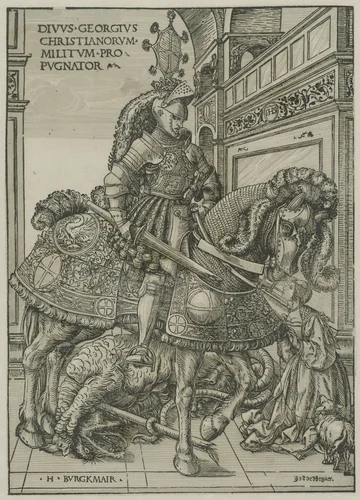 Saint George with the Princess and the Slain Dragon by Unknown, print, 1508