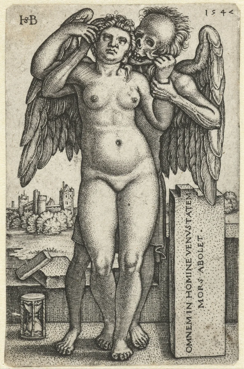 Naakte vrouw vastgegrepen door de Dood by Unknown, print, 1547