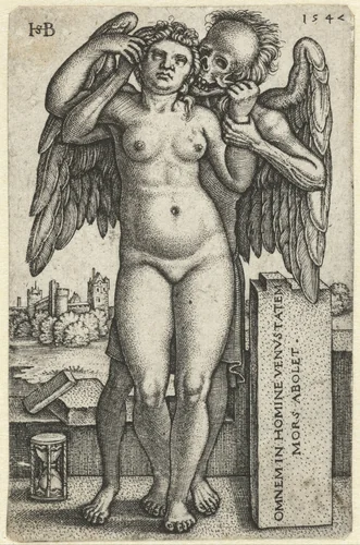 Naakte vrouw vastgegrepen door de Dood by Unknown, print, 1547