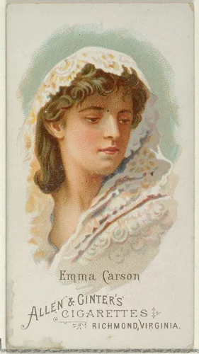 Emma Carson, from World's Beauties, Series 1 (N26) for Allen & Ginter Cigarettes by Allen & Ginter, print, 1888