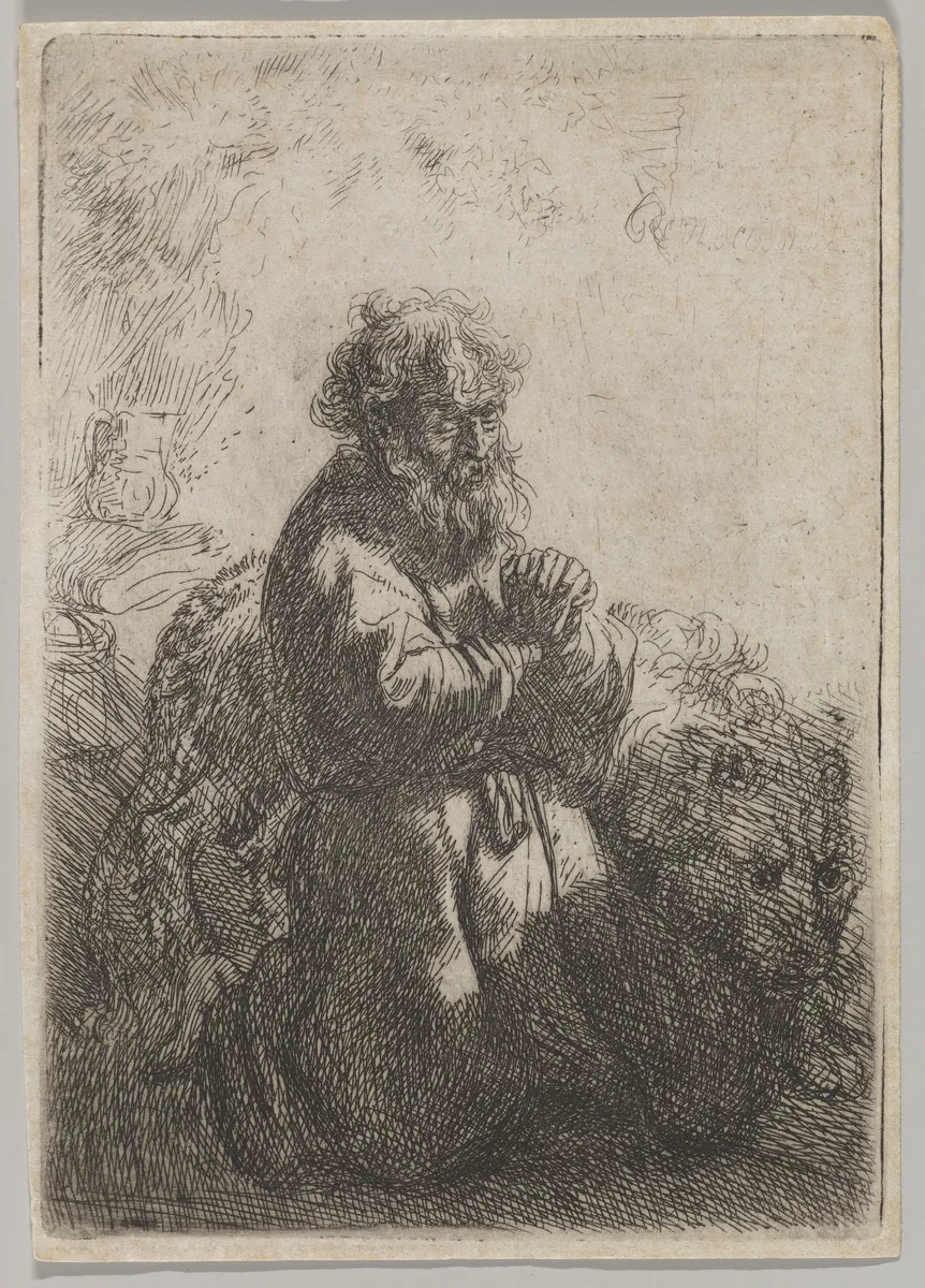 St. Jerome in Prayer by Rembrandt van Rijn, print, 1635