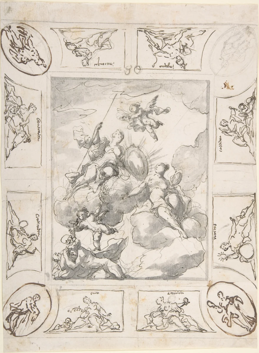 The Triumph of Courage and Wisdom by Johann Michael Rottmayr, drawing, 1670-1730