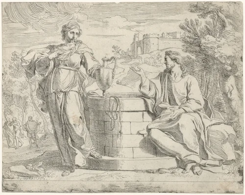 Christus en de Samaritaanse vrouw by Francesco Giovane, print, 1626-1669