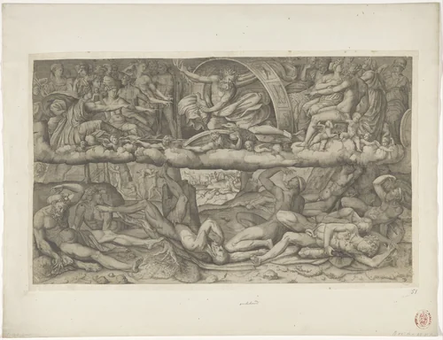 Strijd van goden en giganten by Unknown, print, 1501-1580