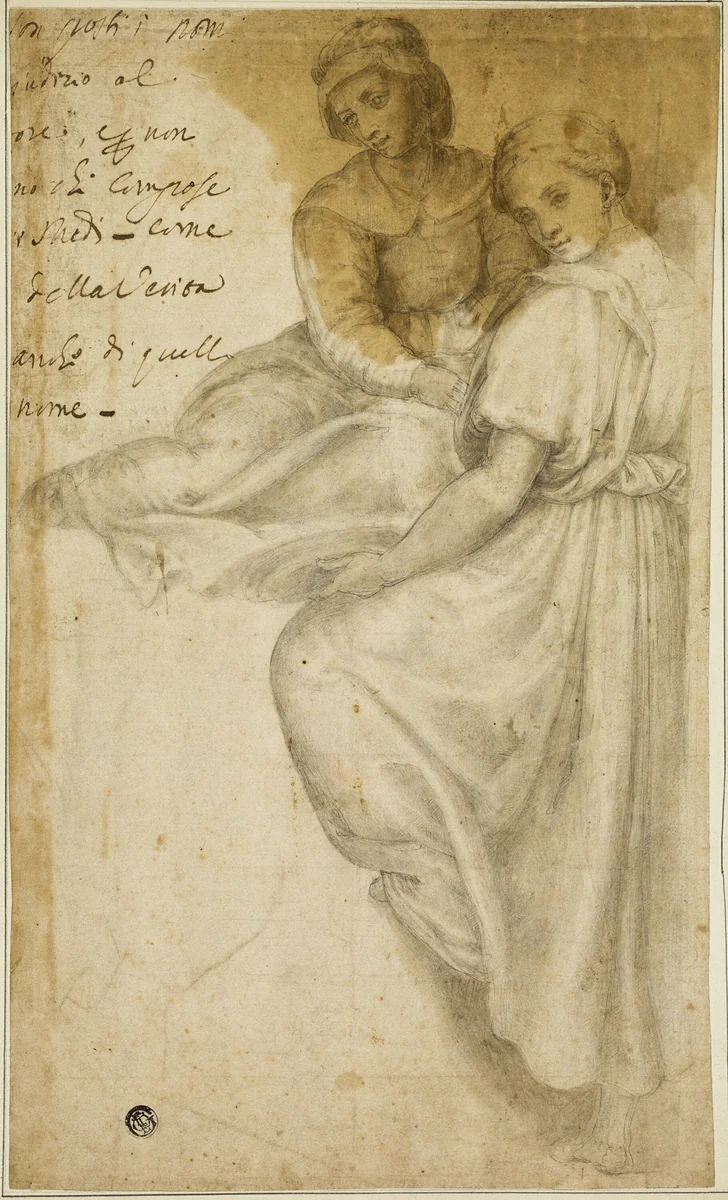 Saint Anne and Standing Woman with Salver by Andrea del Sarto, drawing, 1580-1599