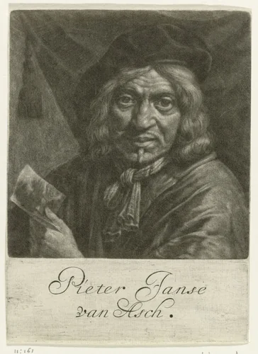 Zelfportret van Pieter Jansz. van Asch by Jan Verkolje, print, 1660-1693