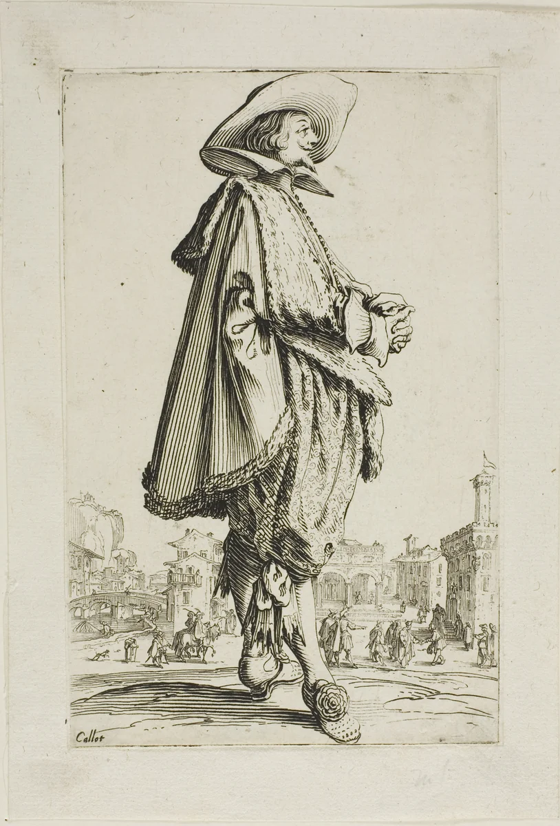 The Gentleman with Clasped Hands, plate eleven from La Noblesse by Jacques Callot, print, 1612-1635