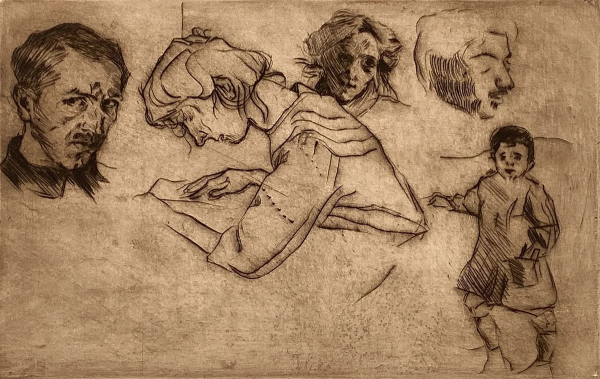 Sheet of Studies with Five Portraits by Umberto Boccioni, print, 1909