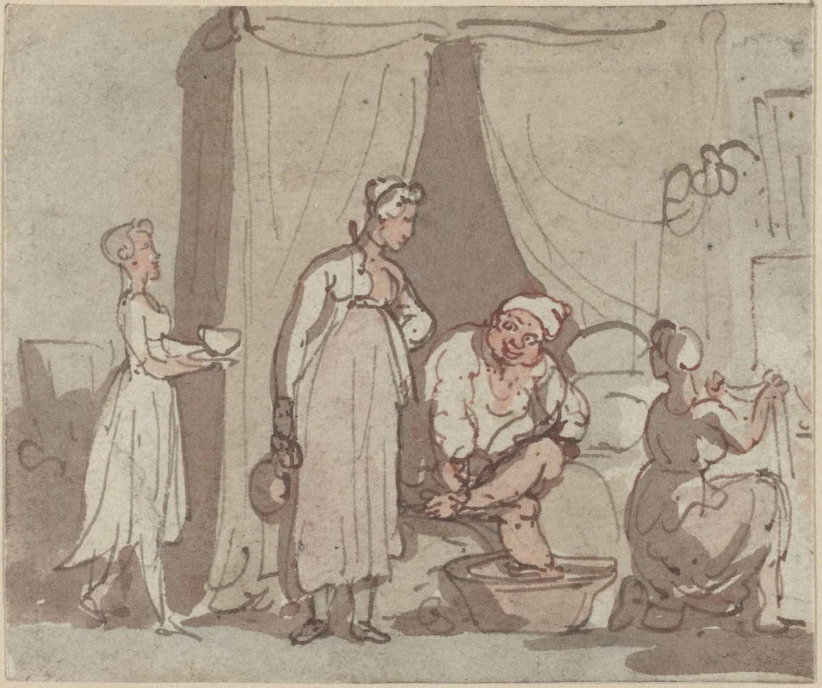 The Foot Bath (Drying Out) by Thomas Rowlandson, drawing, 1756-1827