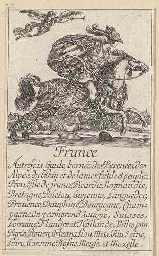 Vrouw uit Frankrijk te paard by Stefano della Bella, print, 1620-1664