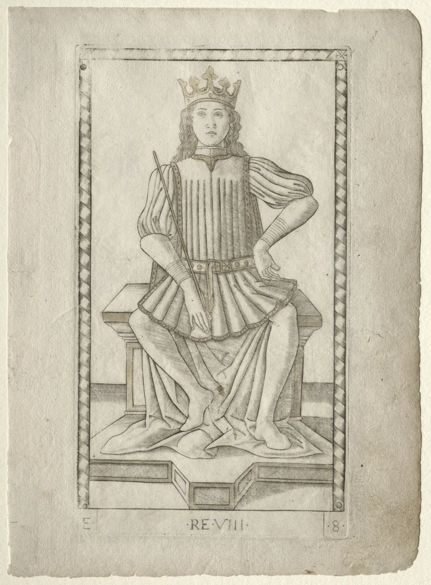 The King (from the Tarocchi, series E: Conditions of Man, #8) by Master of the E-Series Tarocchi, print, 1457-1467