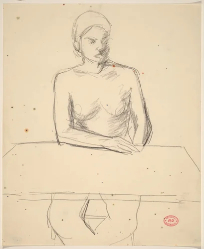 Untitled [woman seated at tabletop] by Richard Diebenkorn, drawing, 1955-1967