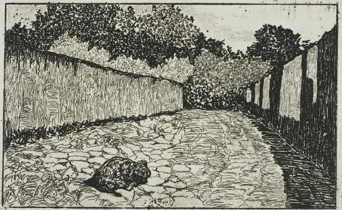 Small Street on the Outskirts of Florence with Puppy by Giovanni Fattori, print, 1870-1875