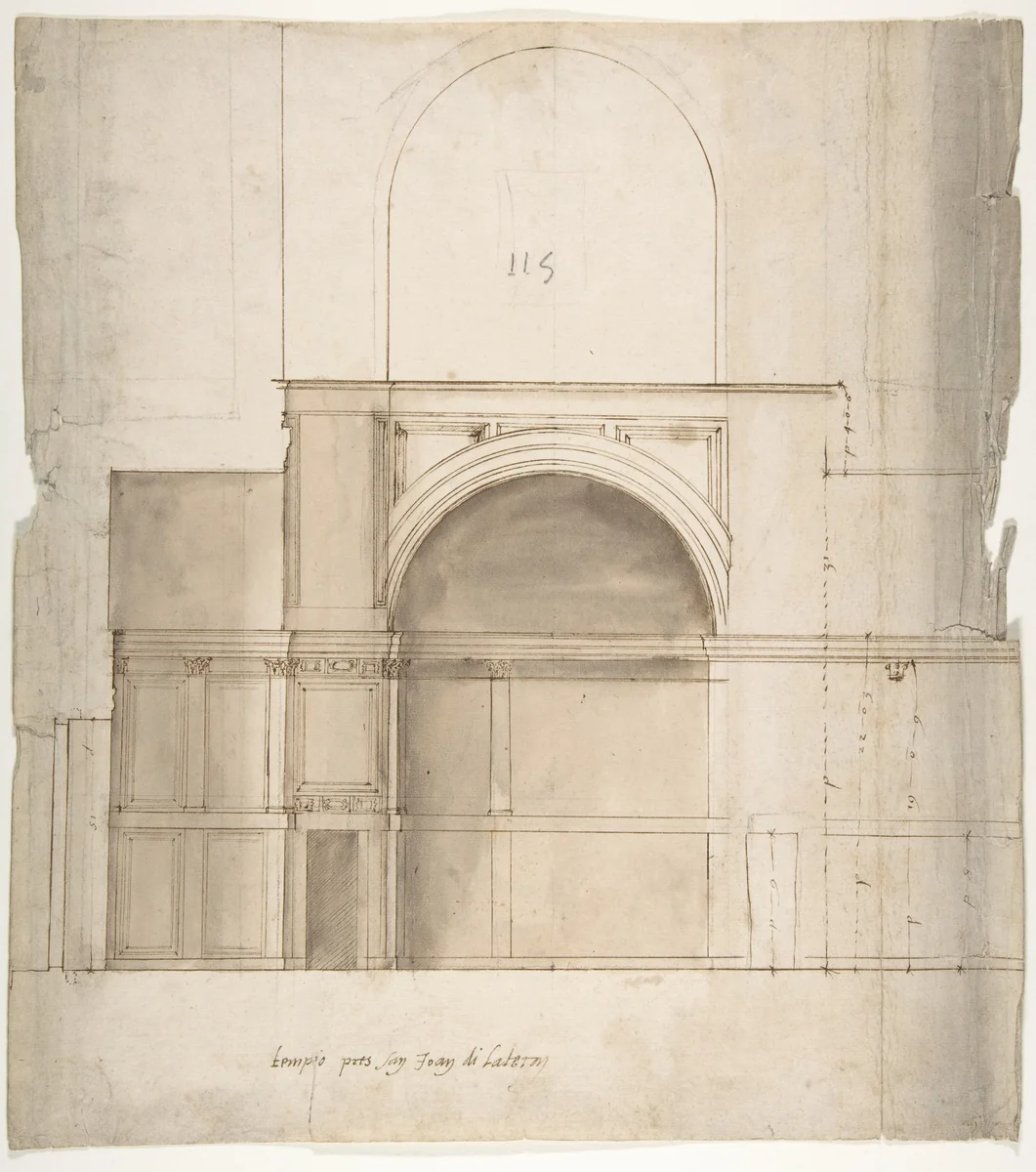 S. Giovanni Laterno, Oratorio della Santa Croce, section (recto) blank (verso) by anonymous, drawing, 1500-1560