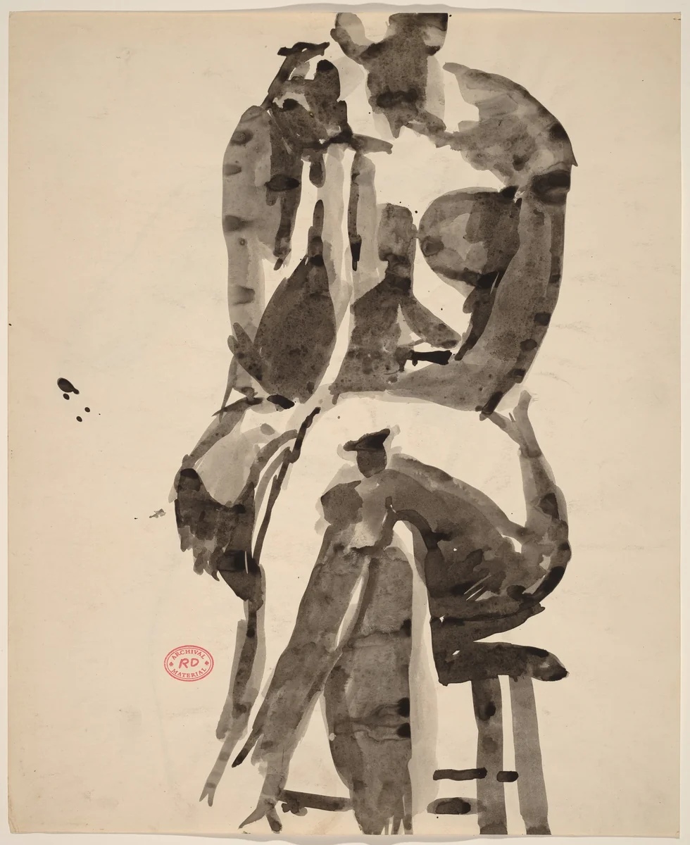 Untitled [front view of a female nude seated on a stool] [recto] by Richard Diebenkorn, drawing, 1955-1967