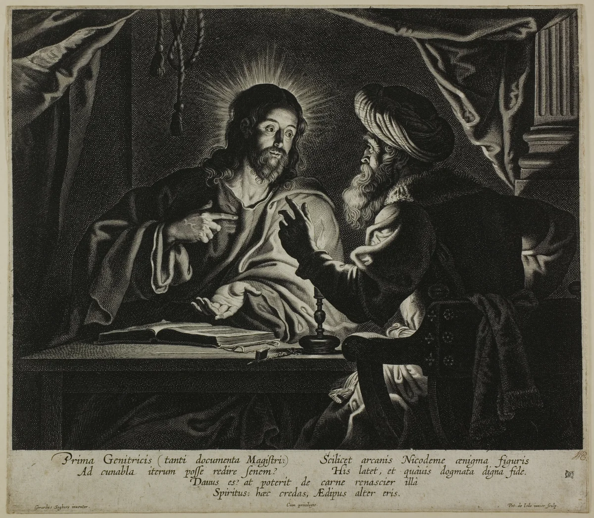 Christ and Nicodemus: A Night Piece by Peeter de Jode the younger, print, 1626-1674