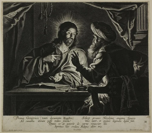 Christ and Nicodemus: A Night Piece by Peeter de Jode the younger, print, 1626-1674