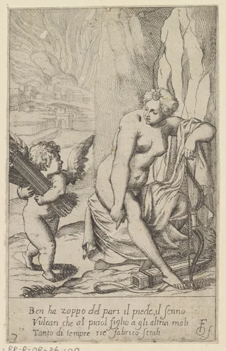 Amor draagt bundel pijlen naar zijn koker by anonymous, print, 1617