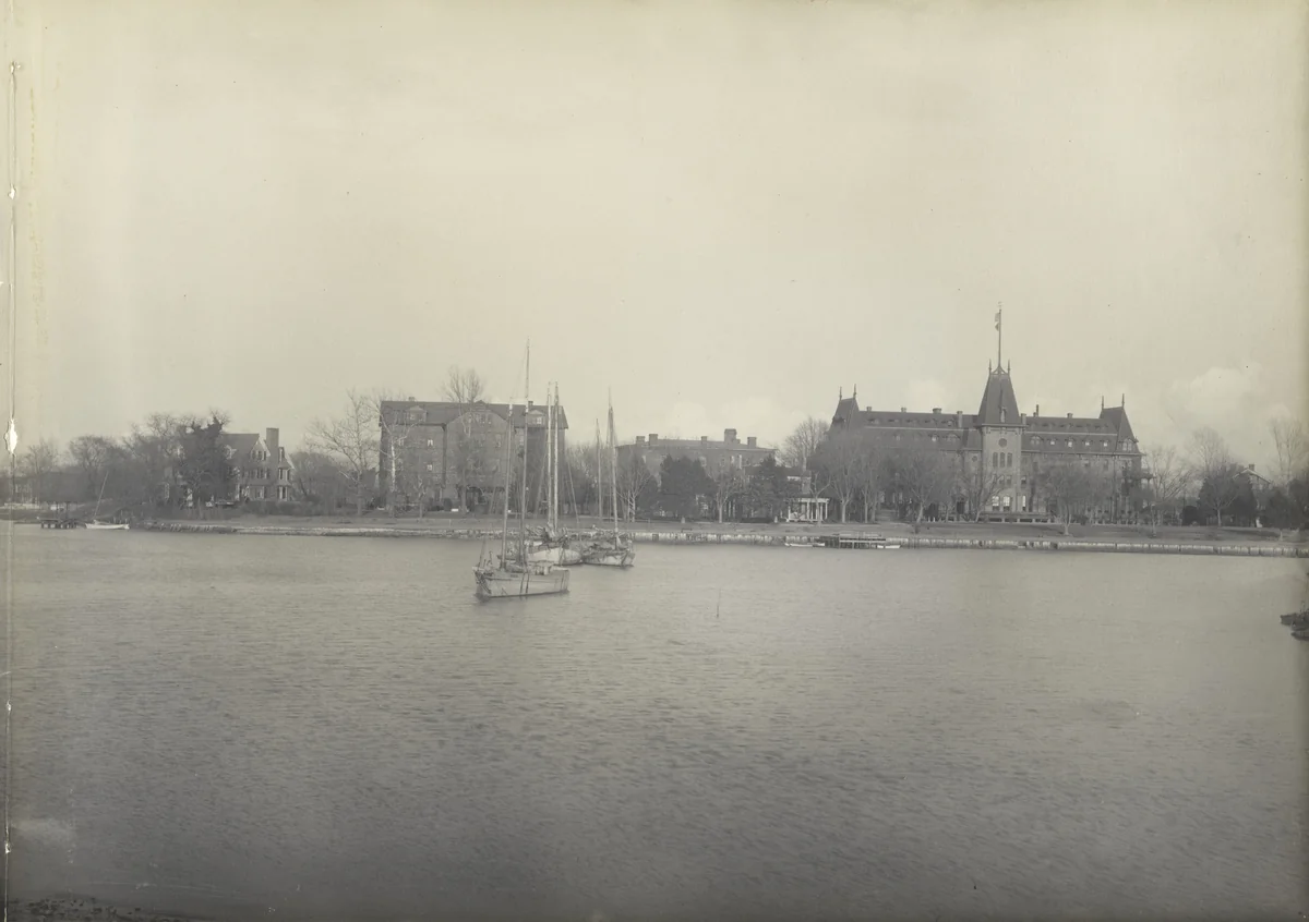 Northern Water Front. Treasurer's Home. "Winona" for Indian Girls. Girls' Cottage. Virginia Hall. Griggs' Hall by Frances Benjamin Johnston, photograph, 1899