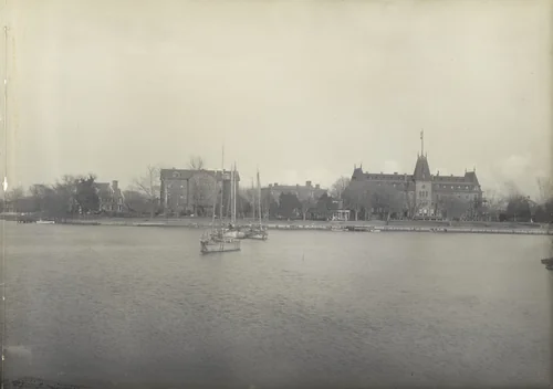 Northern Water Front. Treasurer's Home. "Winona" for Indian Girls. Girls' Cottage. Virginia Hall. Griggs' Hall by Frances Benjamin Johnston, photograph, 1899
