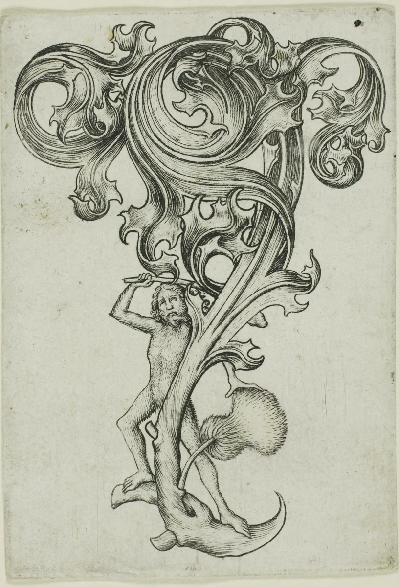 Thistle Ornament With Wild Man by Master E. S., print, 1450-1467