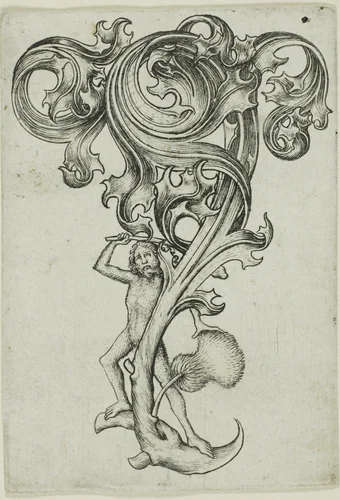 Thistle Ornament With Wild Man by Master E. S., print, 1450-1467