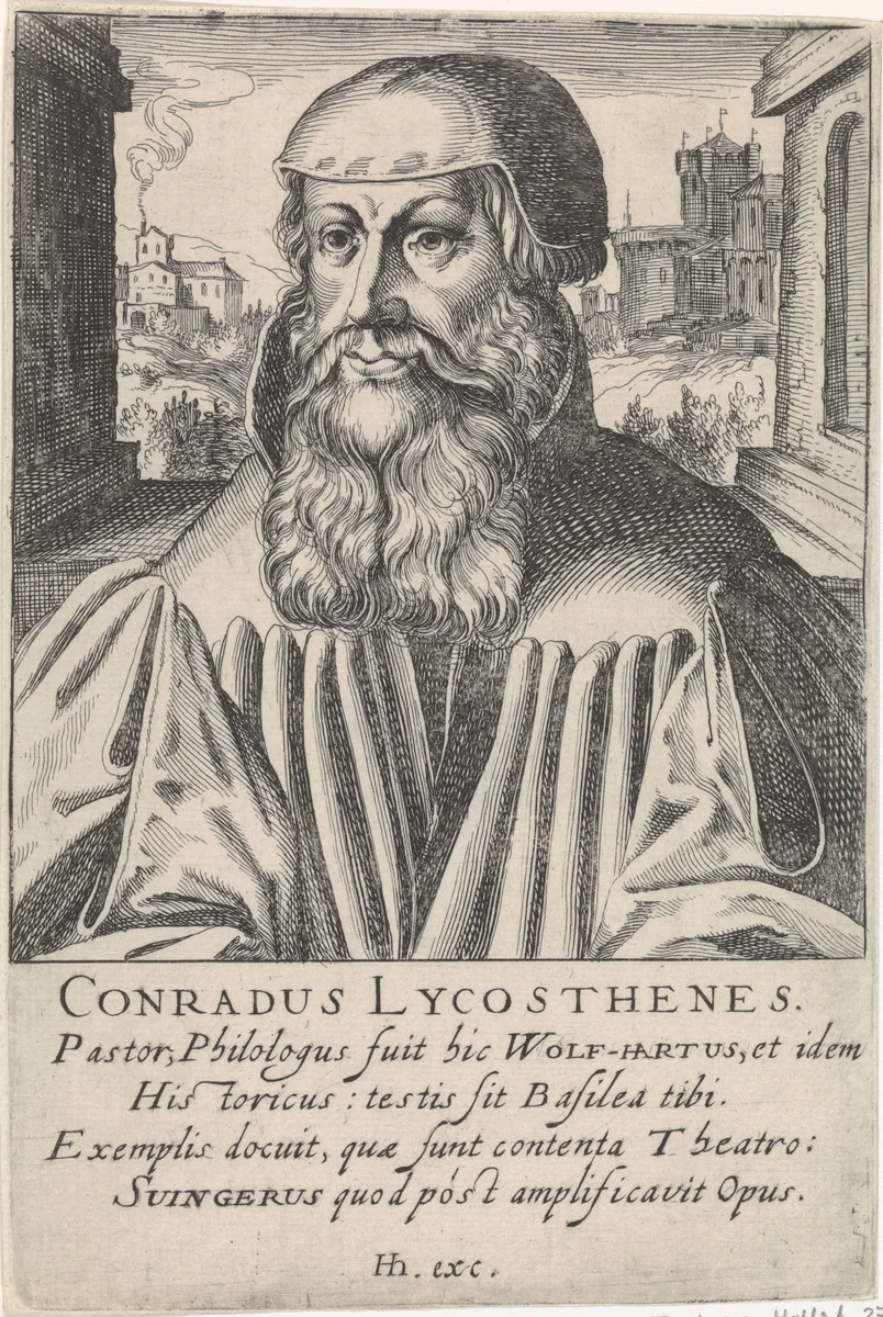 Portret van Conrad Lycosthenes by Simon Frisius, print, 1610