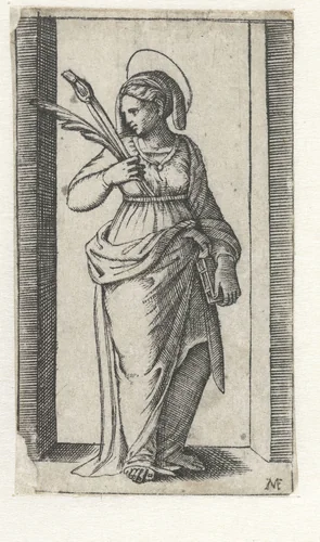Heilige Apollonia met nijptang met tand by anonymous, print, 1500-1575