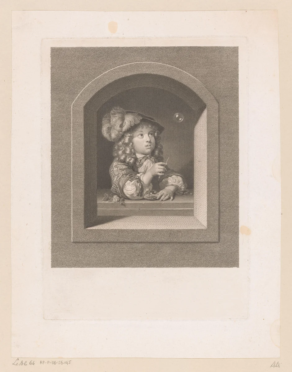 Zeepbellen blazende jongen by Johann Georg Wille, print, 1761