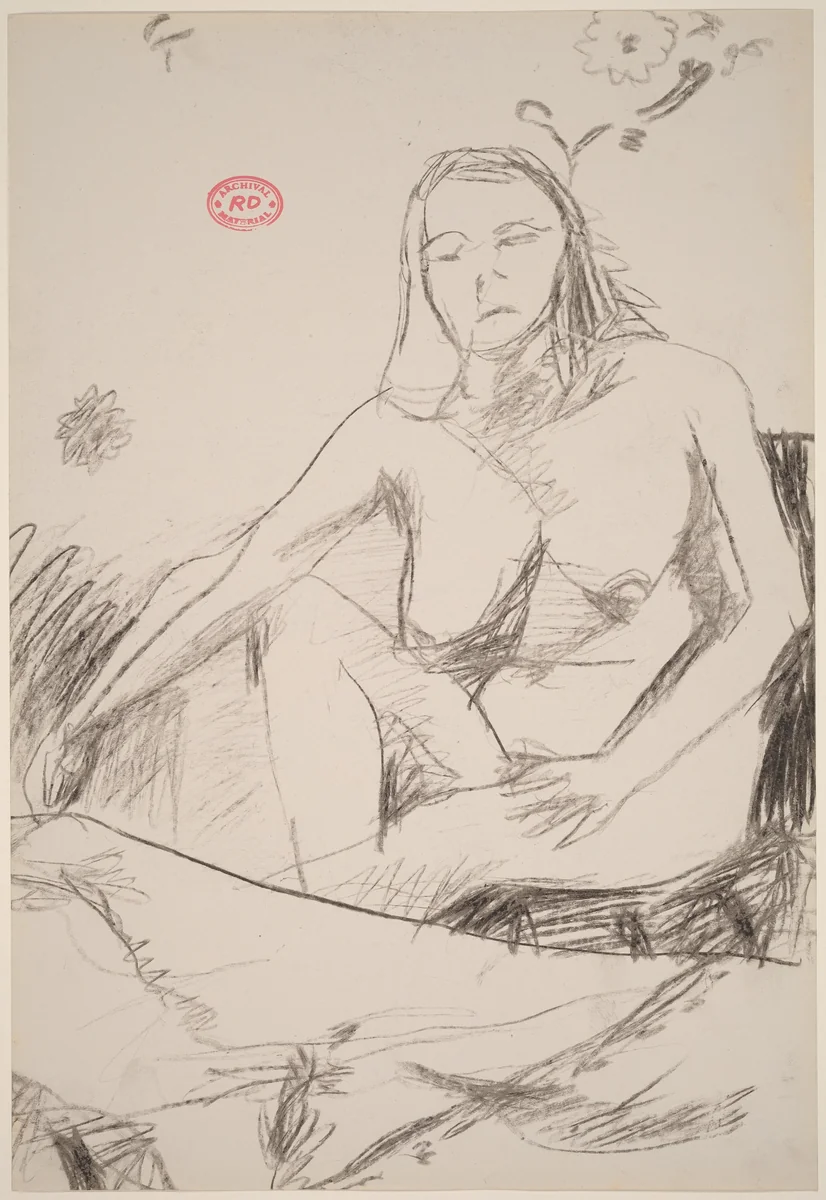 Untitled [seated nude woman with right arm extended] by Richard Diebenkorn, drawing, 1955-1967