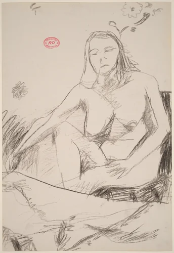 Untitled [seated nude woman with right arm extended] by Richard Diebenkorn, drawing, 1955-1967
