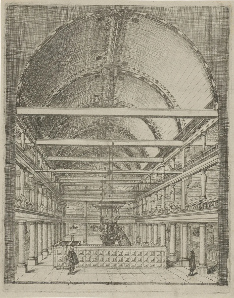 Interieur van de Lutherse Kerk van Amsterdam by Jan Goss, print, 1657