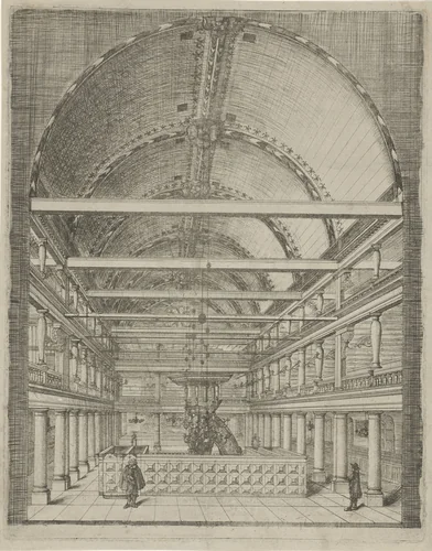 Interieur van de Lutherse Kerk van Amsterdam by Jan Goss, print, 1657