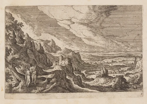 Plate 2, from Landscapes with Scenes from the Old and New Testament and Ovid’s Metamorphoses by Hans Bol, print, 1574