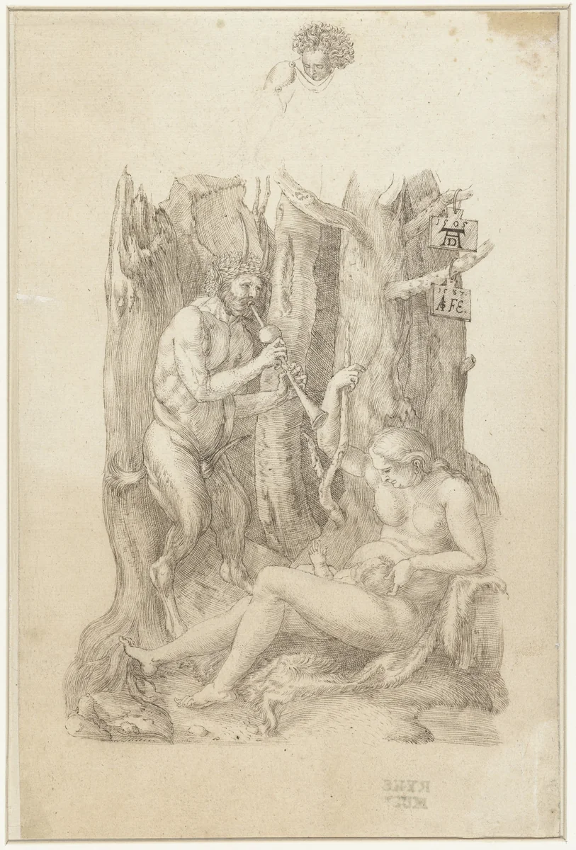 De saterfamilie by Monogrammist AS, drawing, 1587