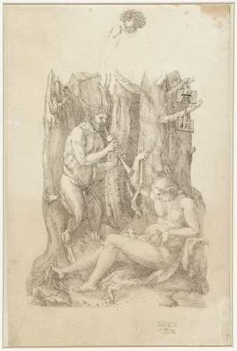 De saterfamilie by Monogrammist AS, drawing, 1587