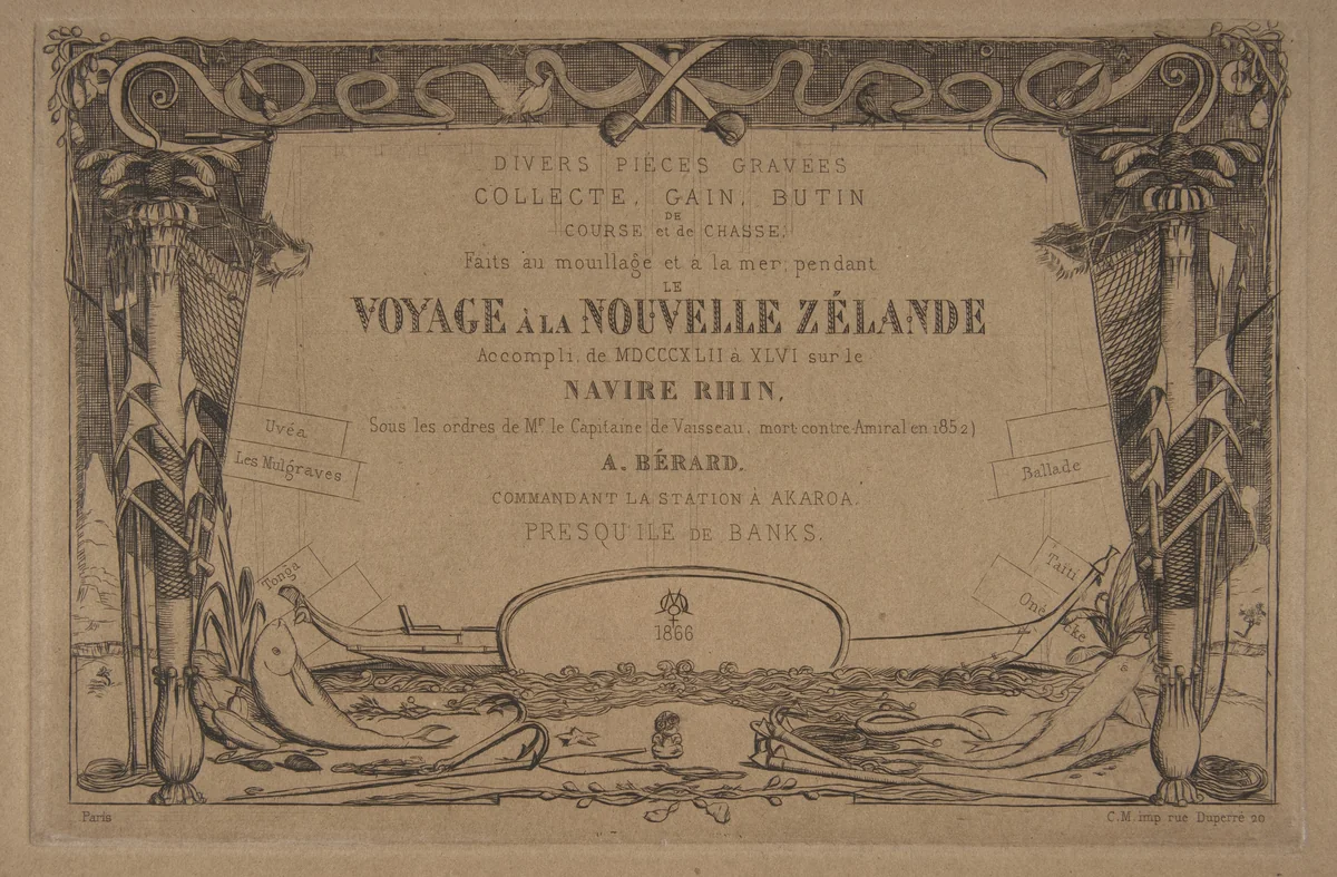 Cover to "The Voyage to New Zealand (1842–46)" by Charles Meryon, print, 1866