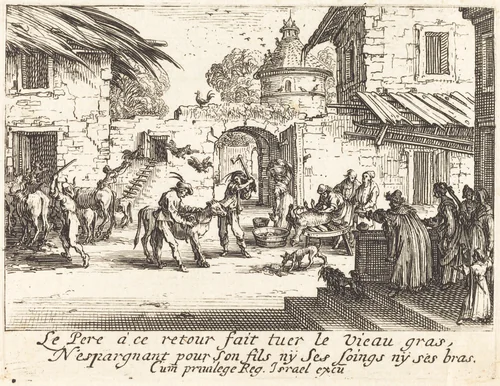 Killing the Fatted Calf by Jacques Callot, print, 1635
