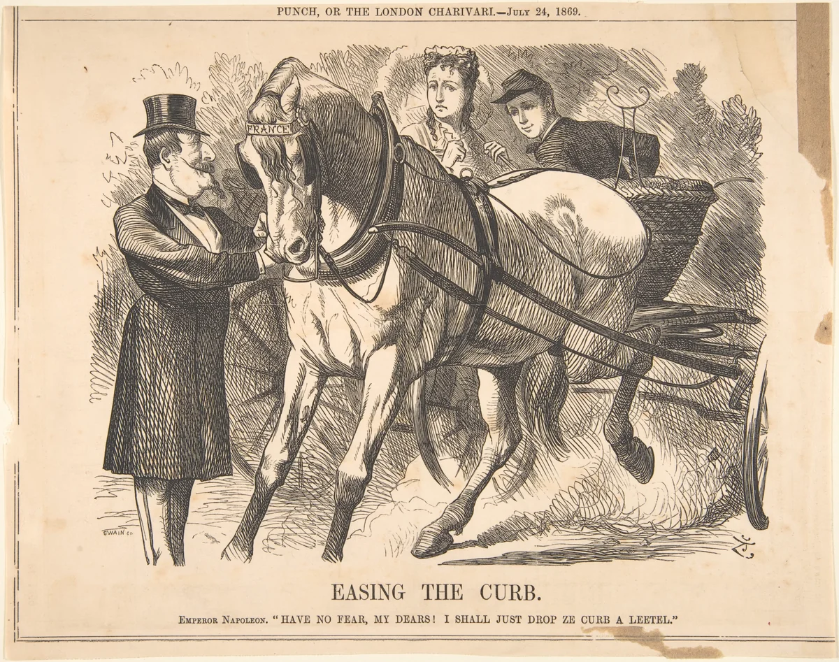 Easing the Curb by John Tenniel, print, 1869
