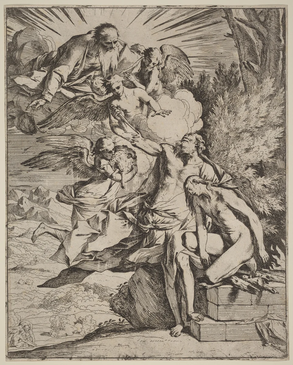 The Sacrifice of Abraham by Pietro Testa, print, 1635-1645