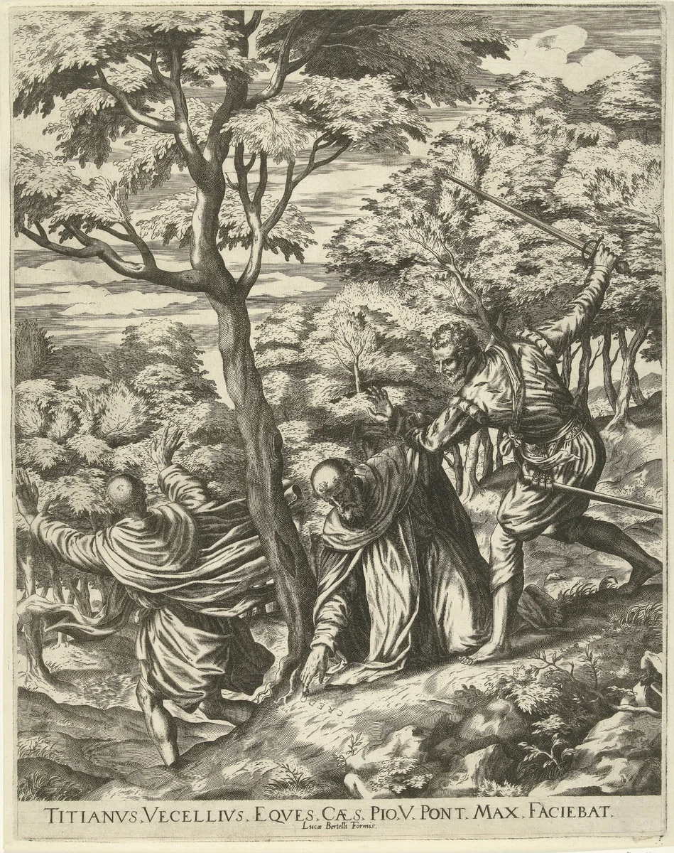 Dood van Petrus Martyr van Verona by anonymous, print, 1566-1589