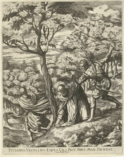 Dood van Petrus Martyr van Verona by anonymous, print, 1566-1589