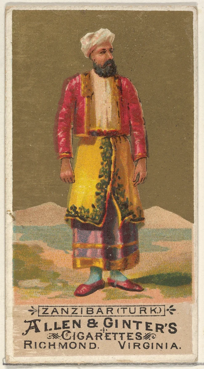 Zanzibar (Turk), from the Natives in Costume series (N16) for Allen & Ginter Cigarettes Brands by Allen & Ginter, print, 1886