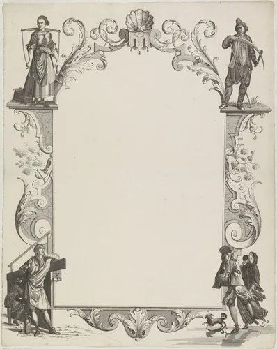 Wensbrief met verschillende figuren by anonymous, print, 1700-1899