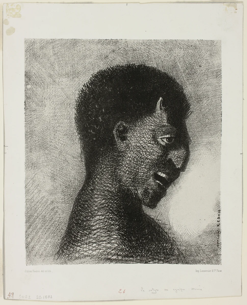 The Satyr with the Cynical Smile, plate 5 of 8 from "Les Origines" by Odilon Redon, print, 1883