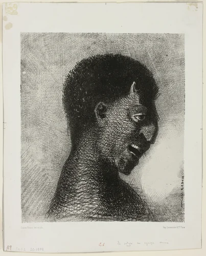 The Satyr with the Cynical Smile, plate 5 of 8 from "Les Origines" by Odilon Redon, print, 1883