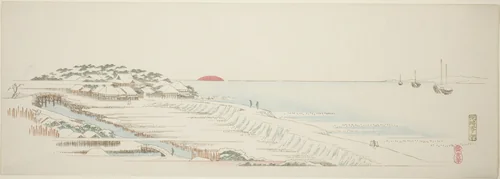 Morning Snow at Susaki (Susaki yuki no asa), from the series "Thirteen Views of the Environs of Edo" by Utagawa Hiroshige (歌川広重), print, 1832-1849