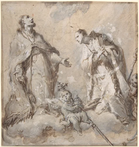 Two Saints (Pope and Bishop?) by anonymous, drawing, 1600-1700