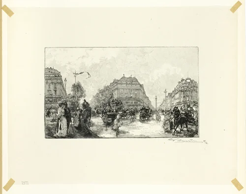 Place de l'Opéra, plate seventeen from Le Long de la Seine et des Boulevards by Louis Auguste Lepère, print, 1890