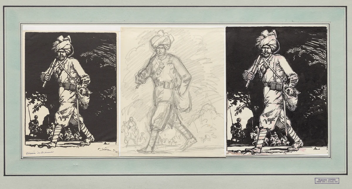 Armée indienne by Auguste Louis Lepère, drawing, 1914